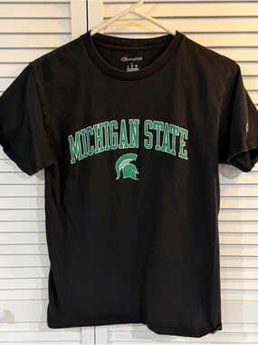 Champion Black Michigan State Tee with Green Logo